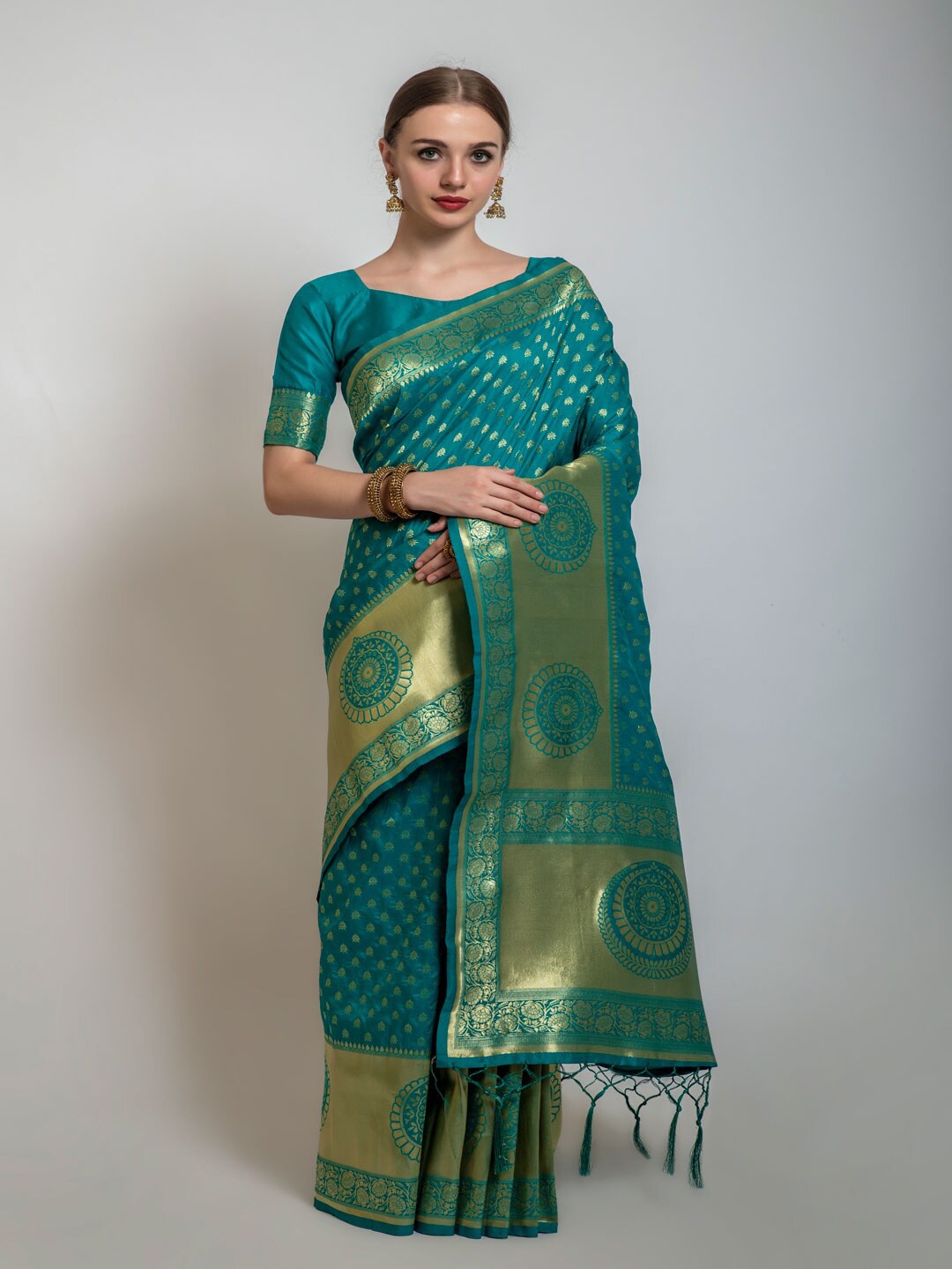 

Lilots Ethnic Motif Woven Design Zari Banarasi Saree, Teal