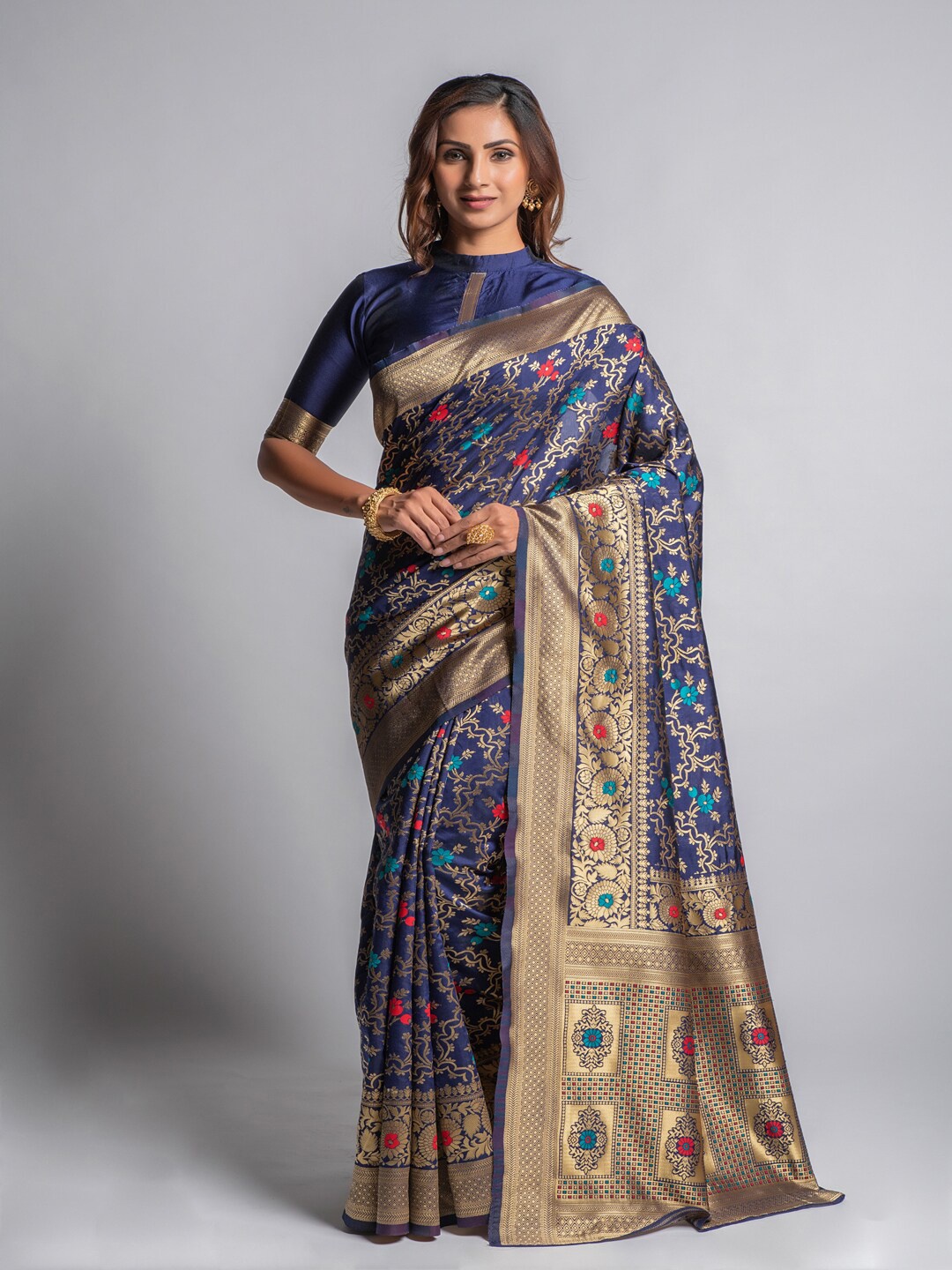 

Lilots Ethnic Motifs Woven Design Zari Kota Saree, Navy blue