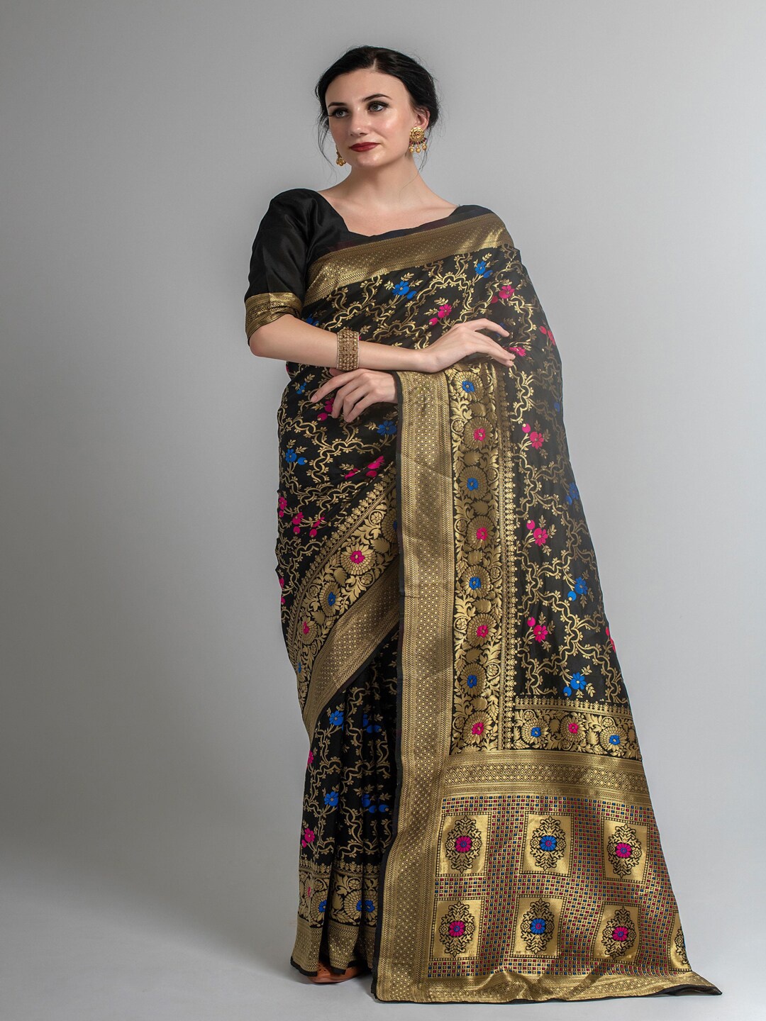 

Lilots Ethnic Motifs Woven Design Zari Kota Saree, Black