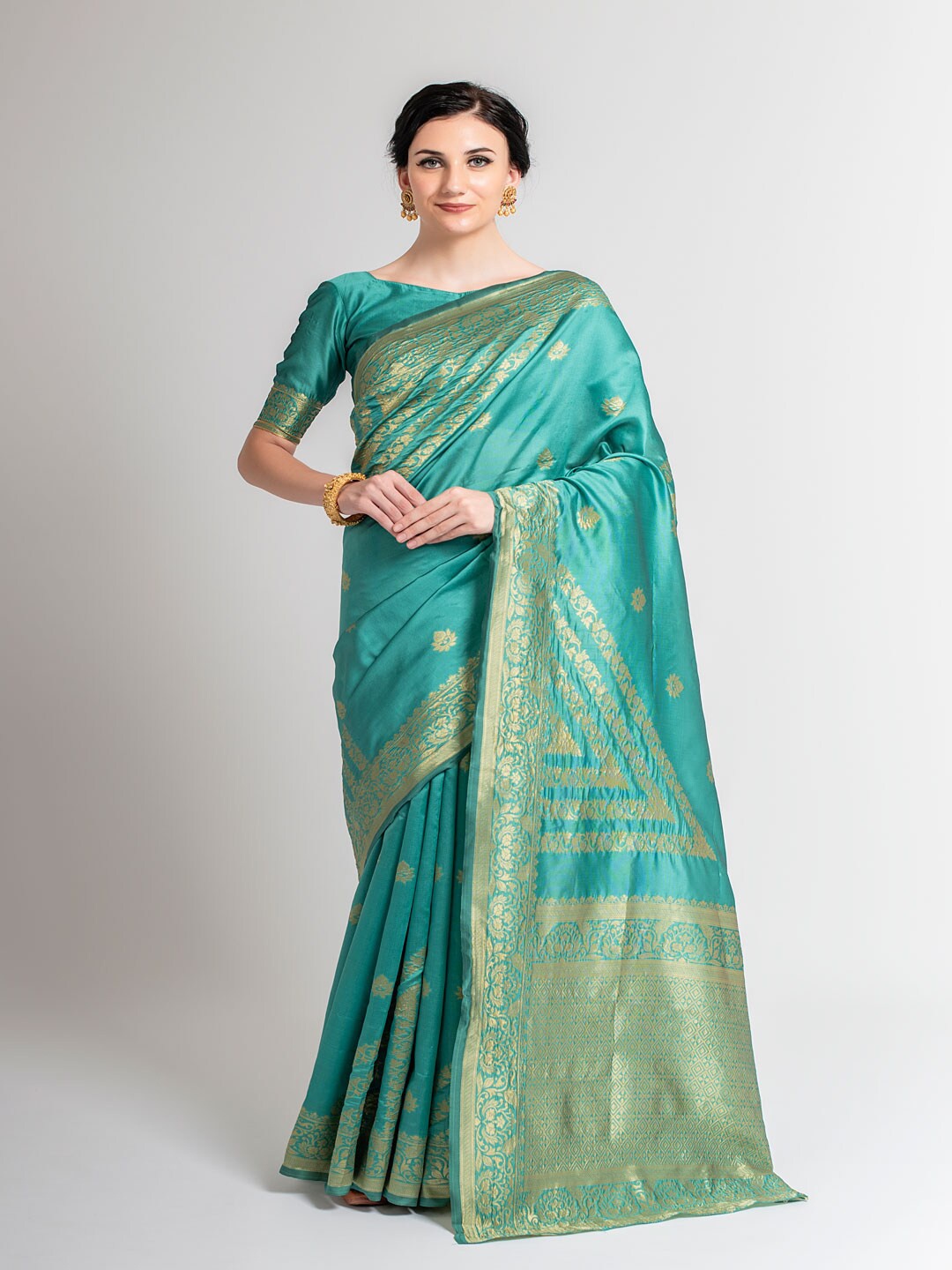 

Lilots Floral Woven Design Zari Kota Saree, Sea green