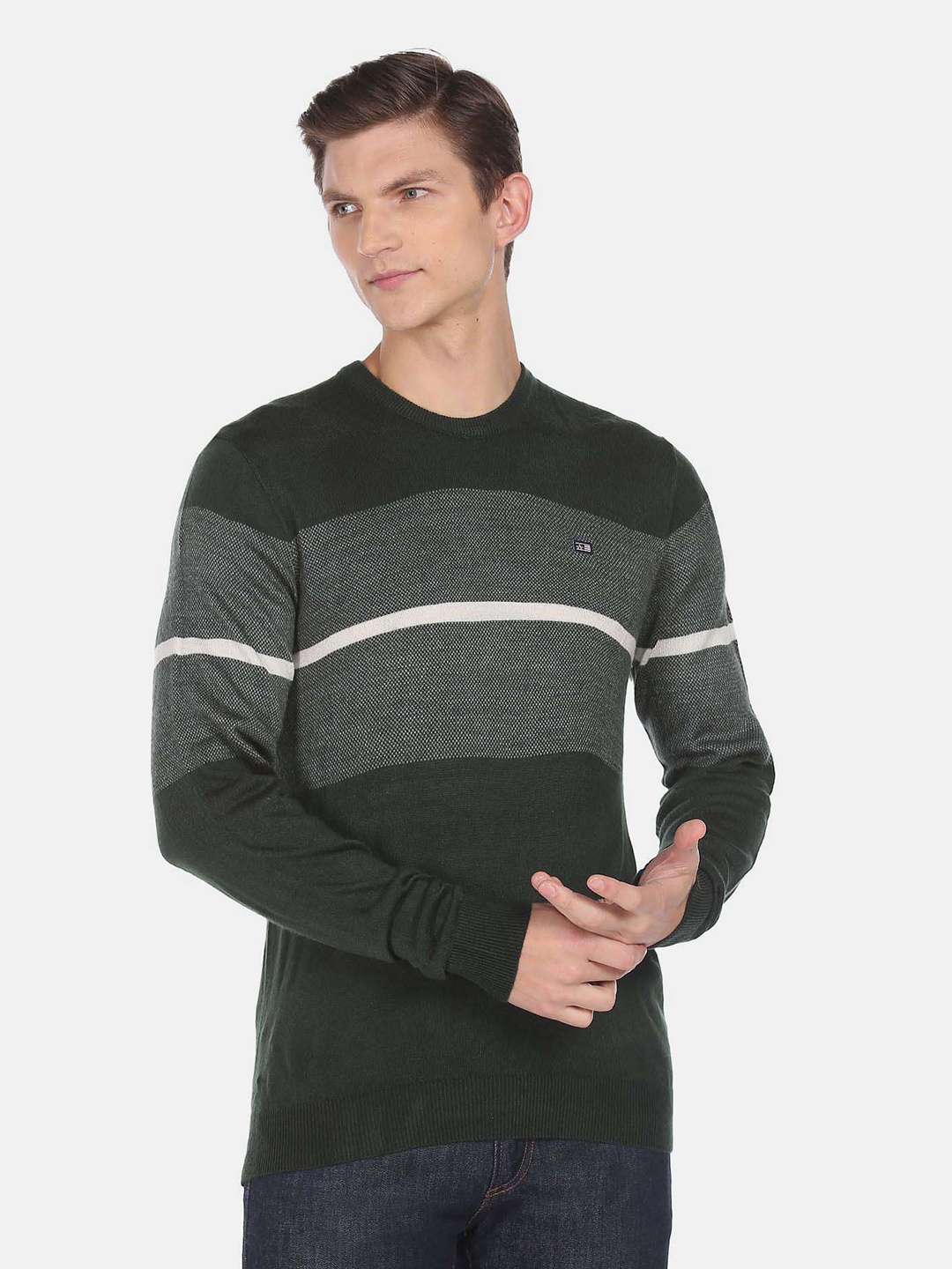 

Arrow Sport Striped Round Neck Long Sleeves Acrylic Pullover, Green