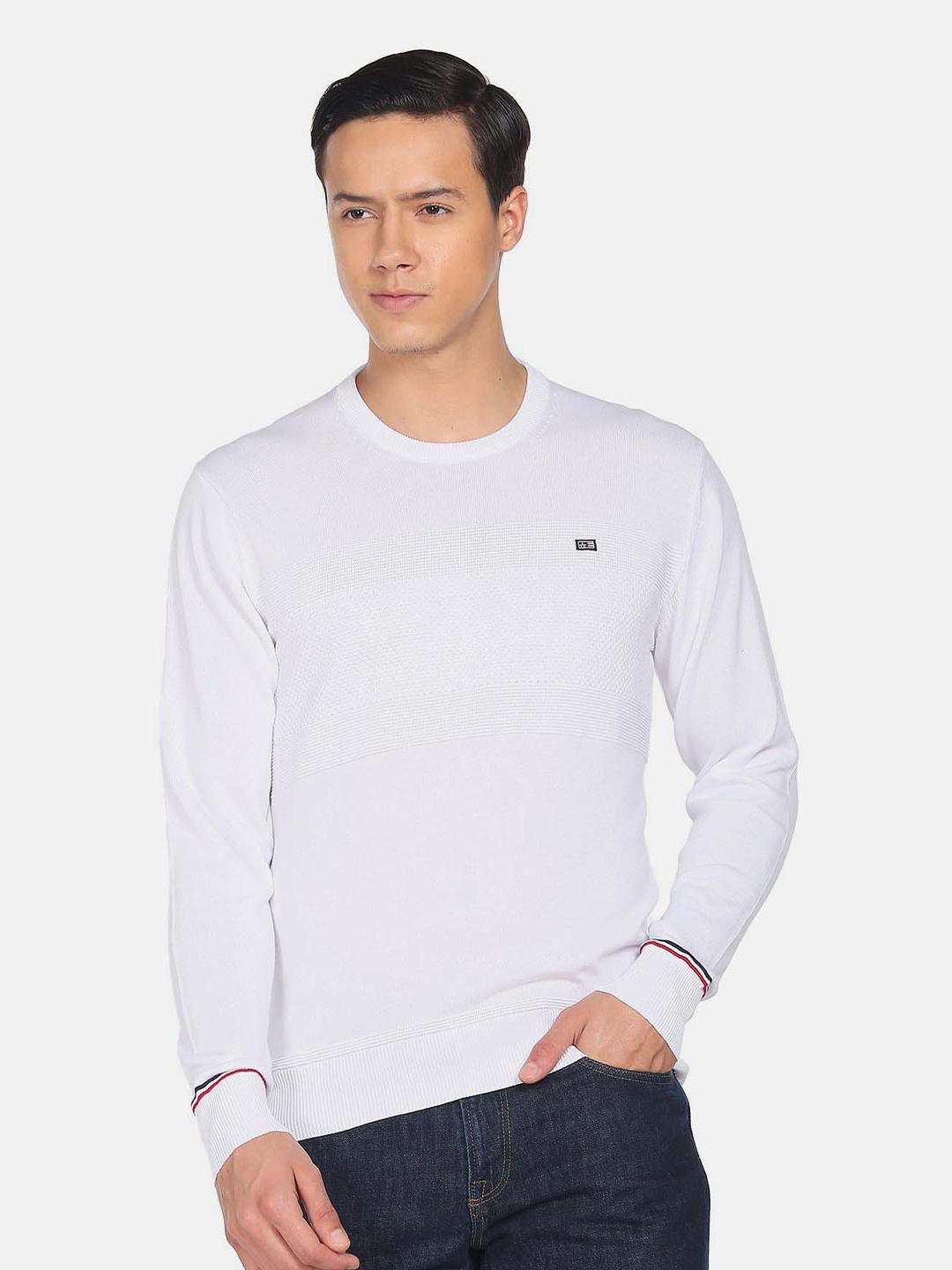 

Arrow Sport Round Neck Pure Cotton Pullover, White