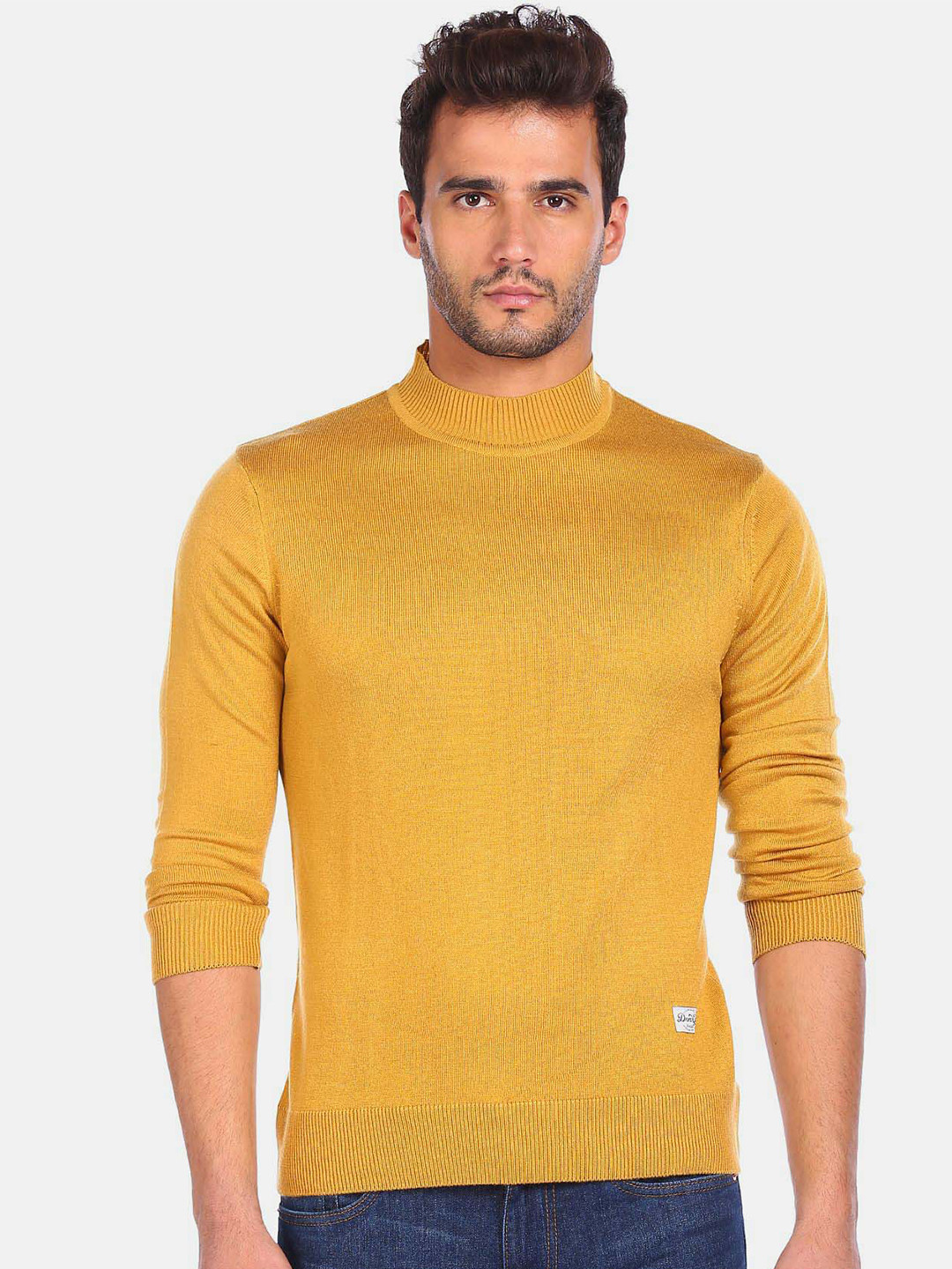 

Flying Machine Mock Collar Acrylic Pullover, Yellow