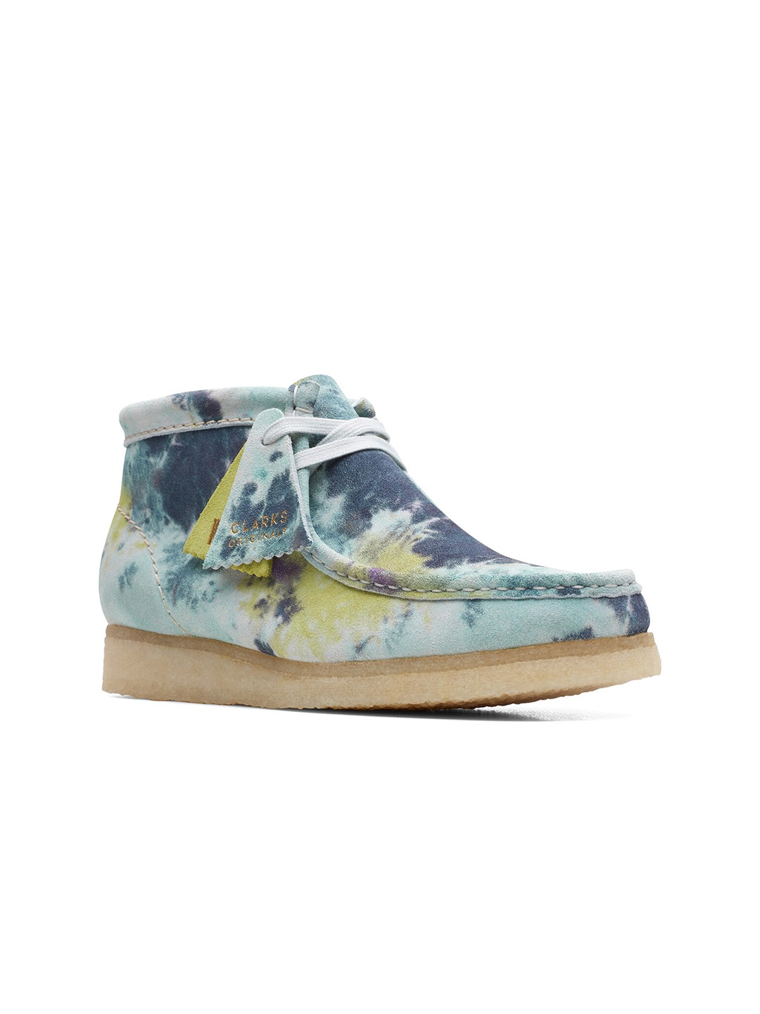 

Clarks Women Wallabee Tie Dye-Printed Mid Top Suede Desert Boots, Turquoise blue