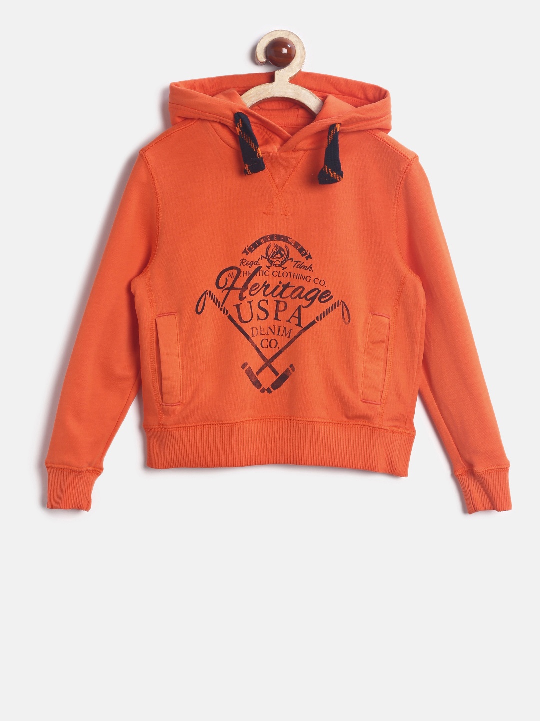 

U.S. Polo Assn. Kids Boys Orange Printed Hooded Sweatshirt