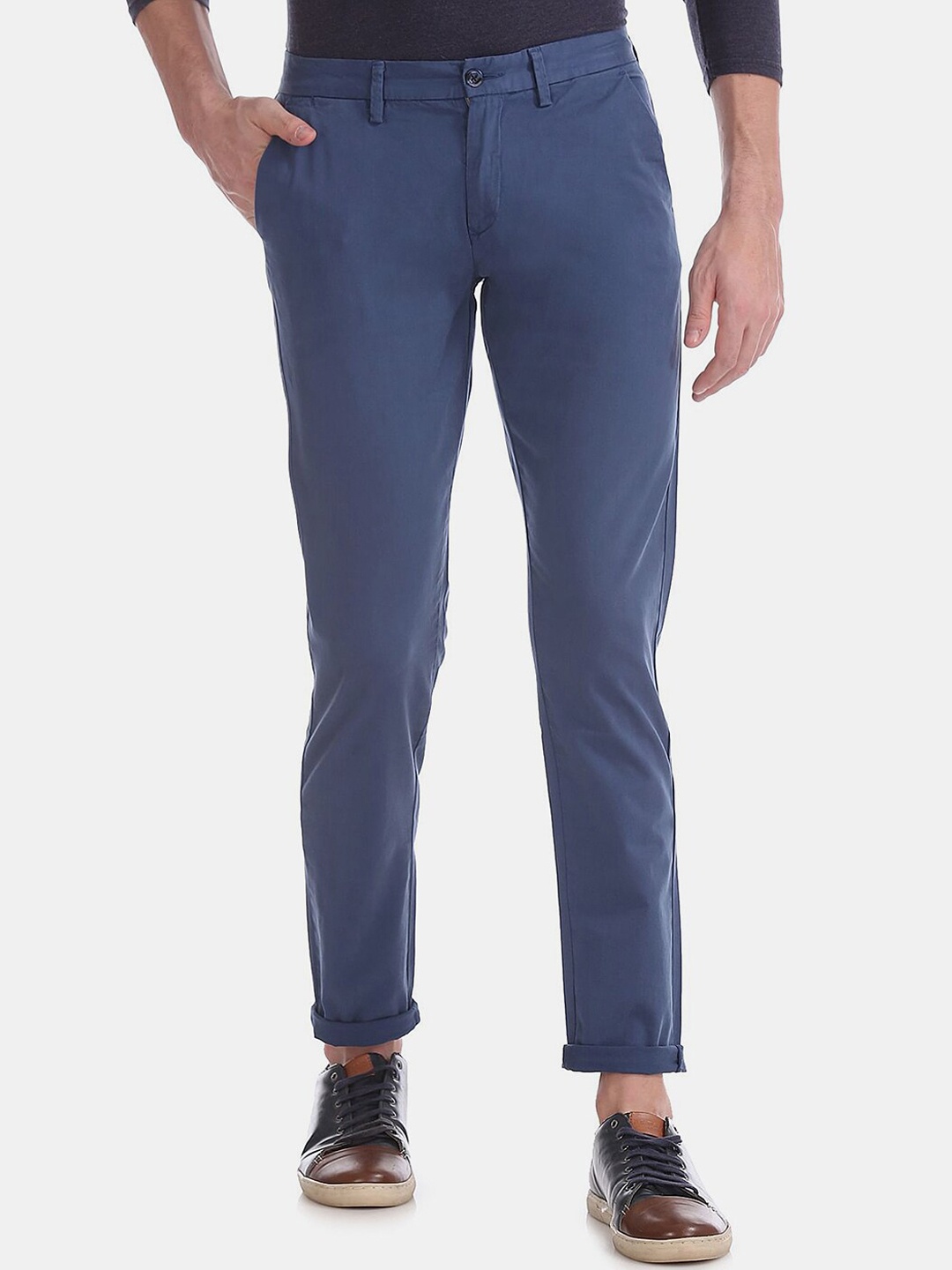 

V-Mart Men Mid Rise Cotton Classic Casual Trouser, Blue