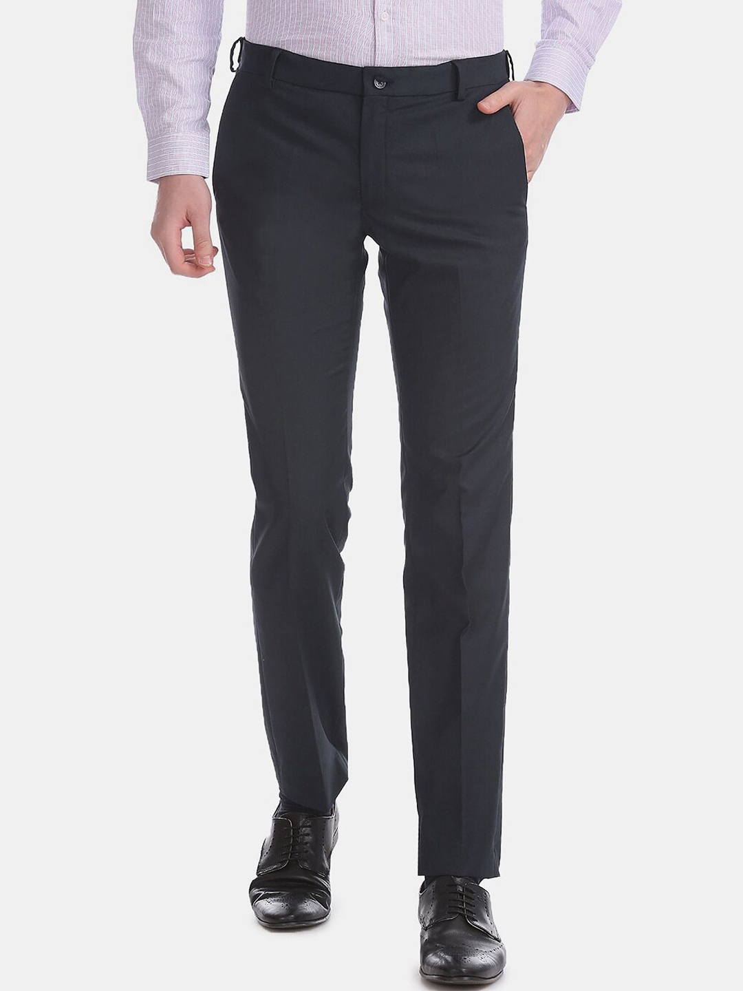 

V-Mart Men Mid Rise Classic Cotton Formal Trousers, Blue