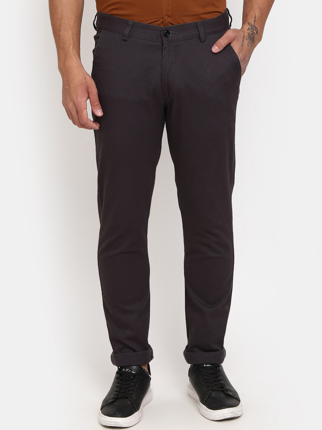 

V-Mart Men Mid Rise Classic Slim Fit Cotton Chinos Trousers, Grey