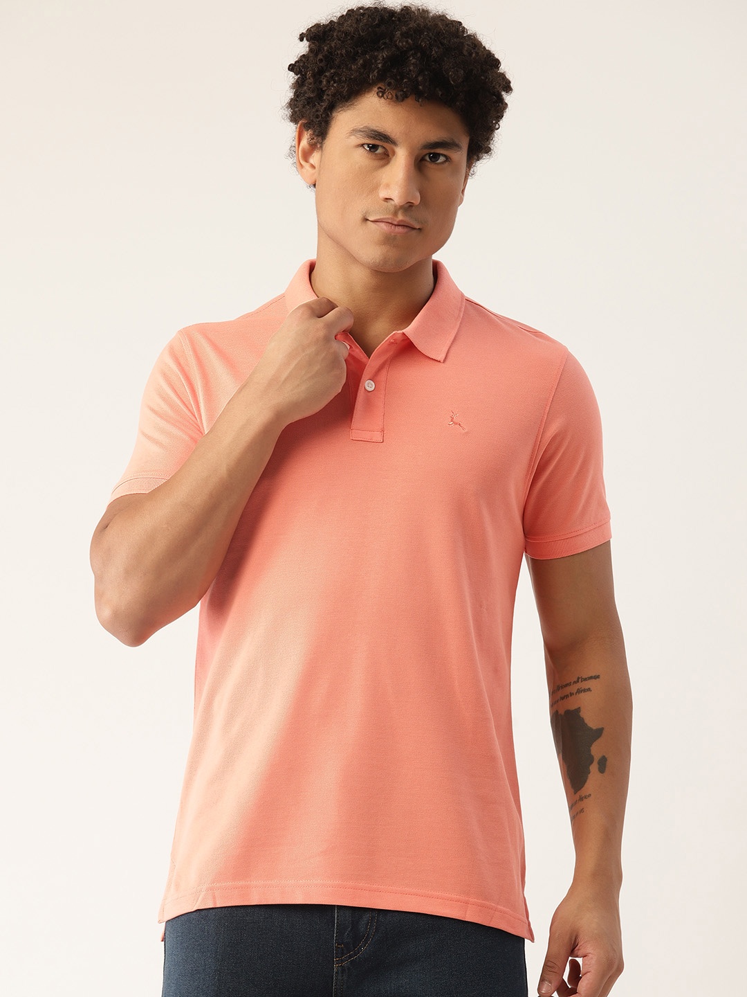 

Parx Men Solid Polo Collar T-shirt, Peach