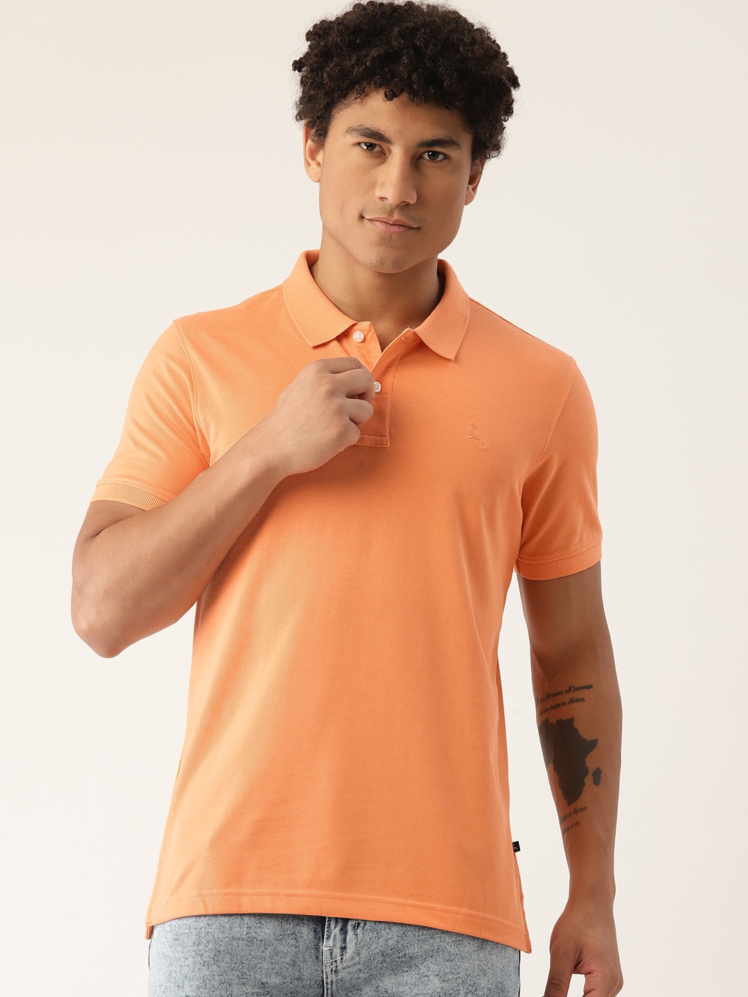 

Parx Men Solid Polo Collar T-shirt, Peach