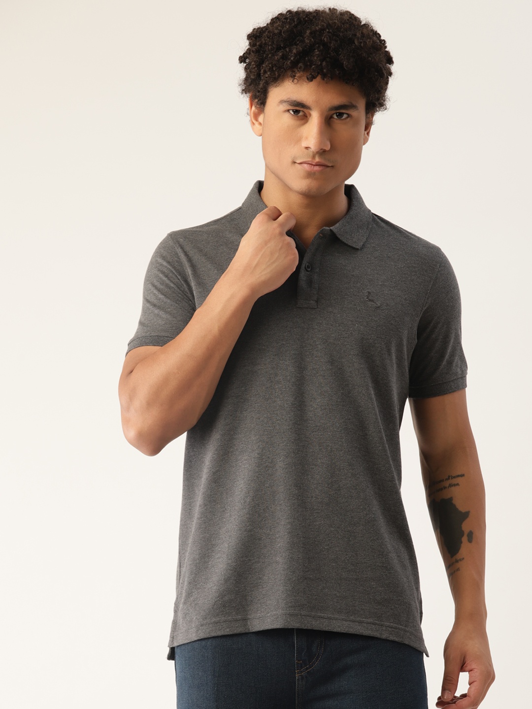 

Parx Men Solid Polo Collar T-shirt, Charcoal