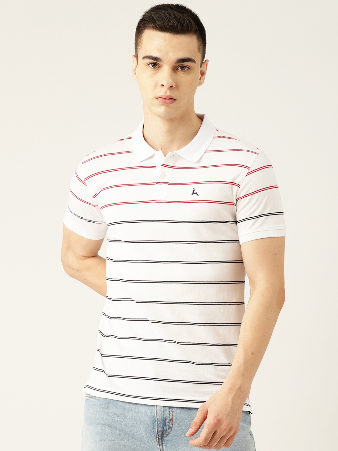 

Parx Men Striped Polo Collar Pure Cotton T-shirt, White