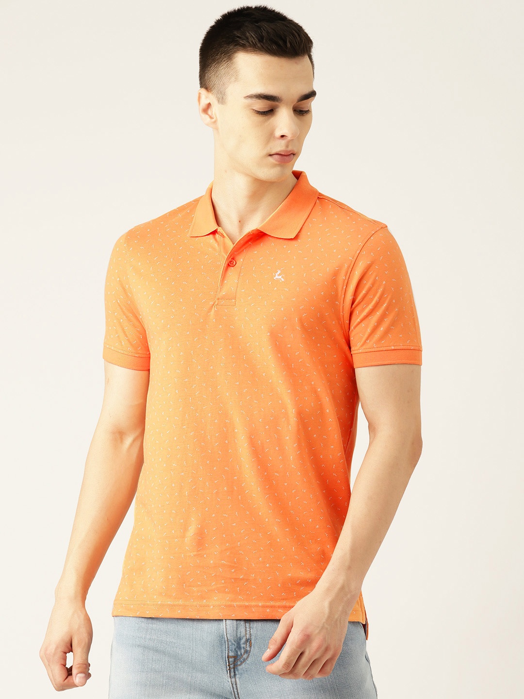 

Parx Men Abstract Printed Polo Collar Pure Cotton T-shirt, Orange