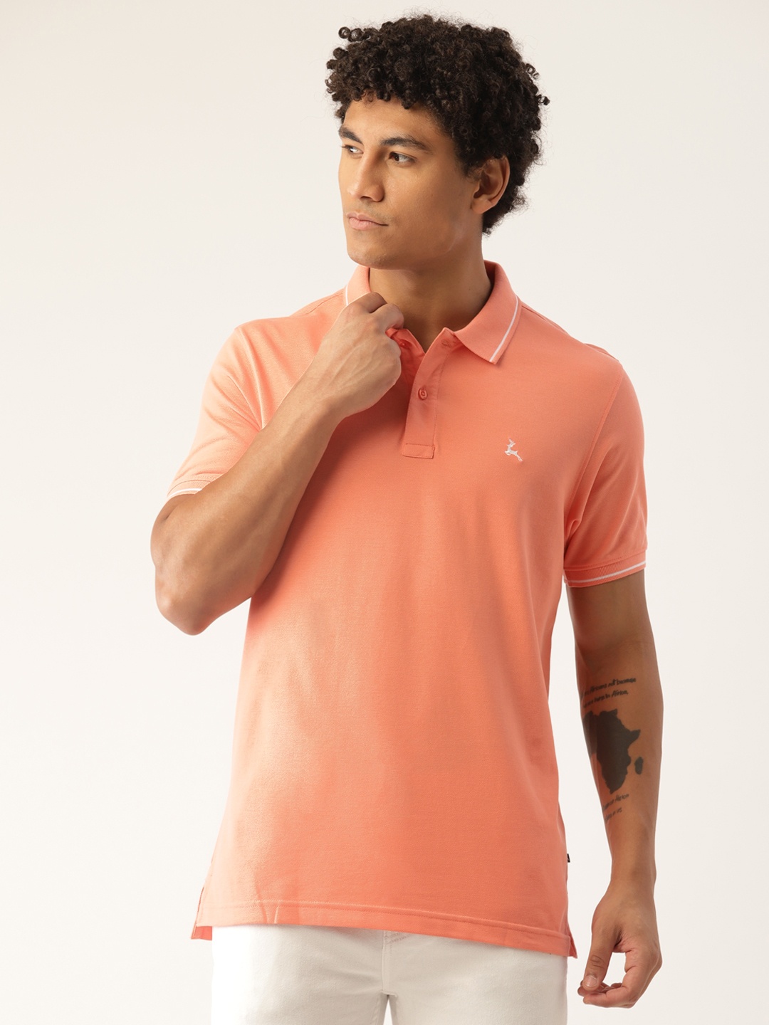 

Parx Men Solid Polo Collar T-shirt, Peach