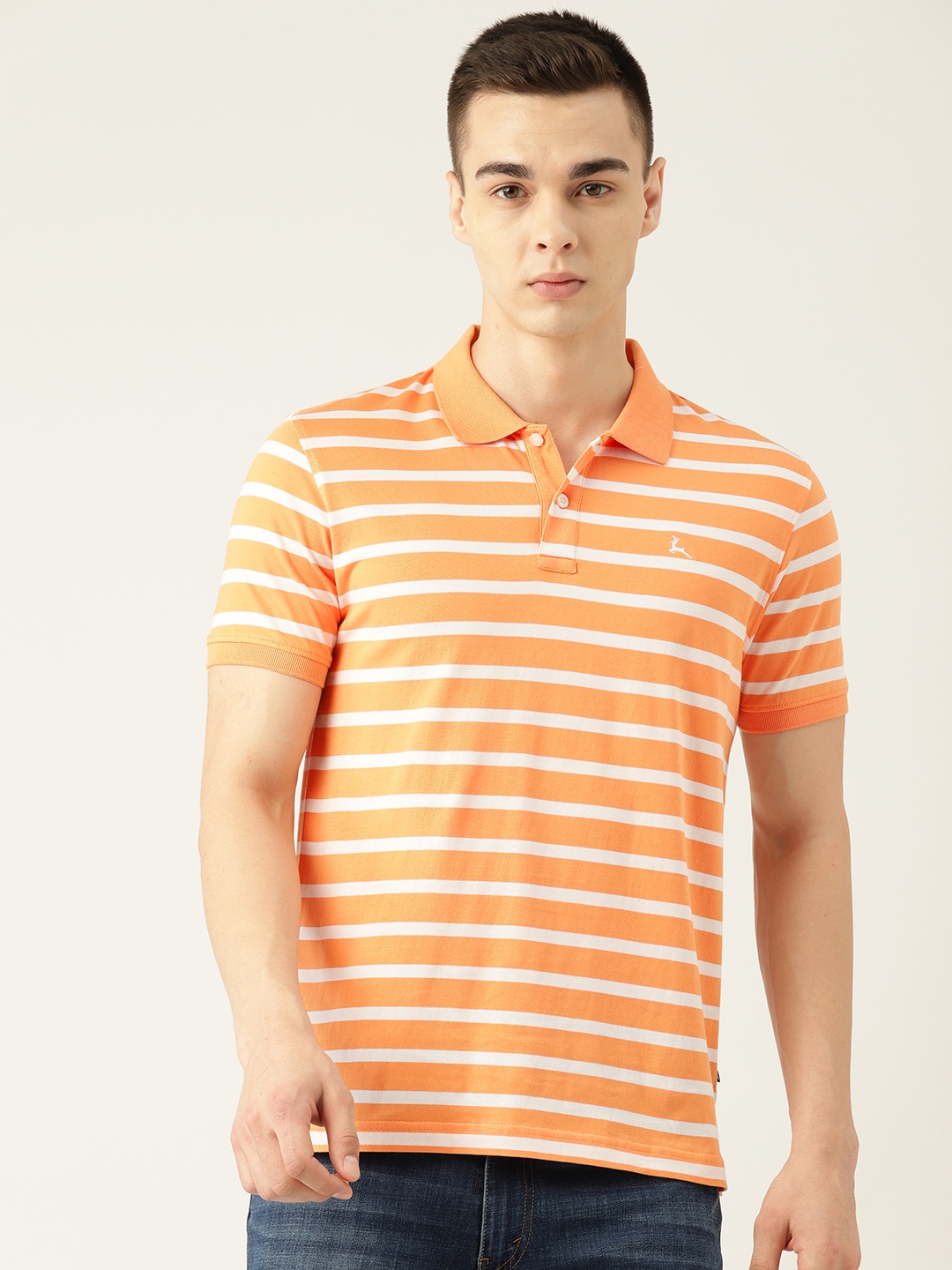 

Parx Striped Polo Collar Pure Cotton T-shirt, Orange