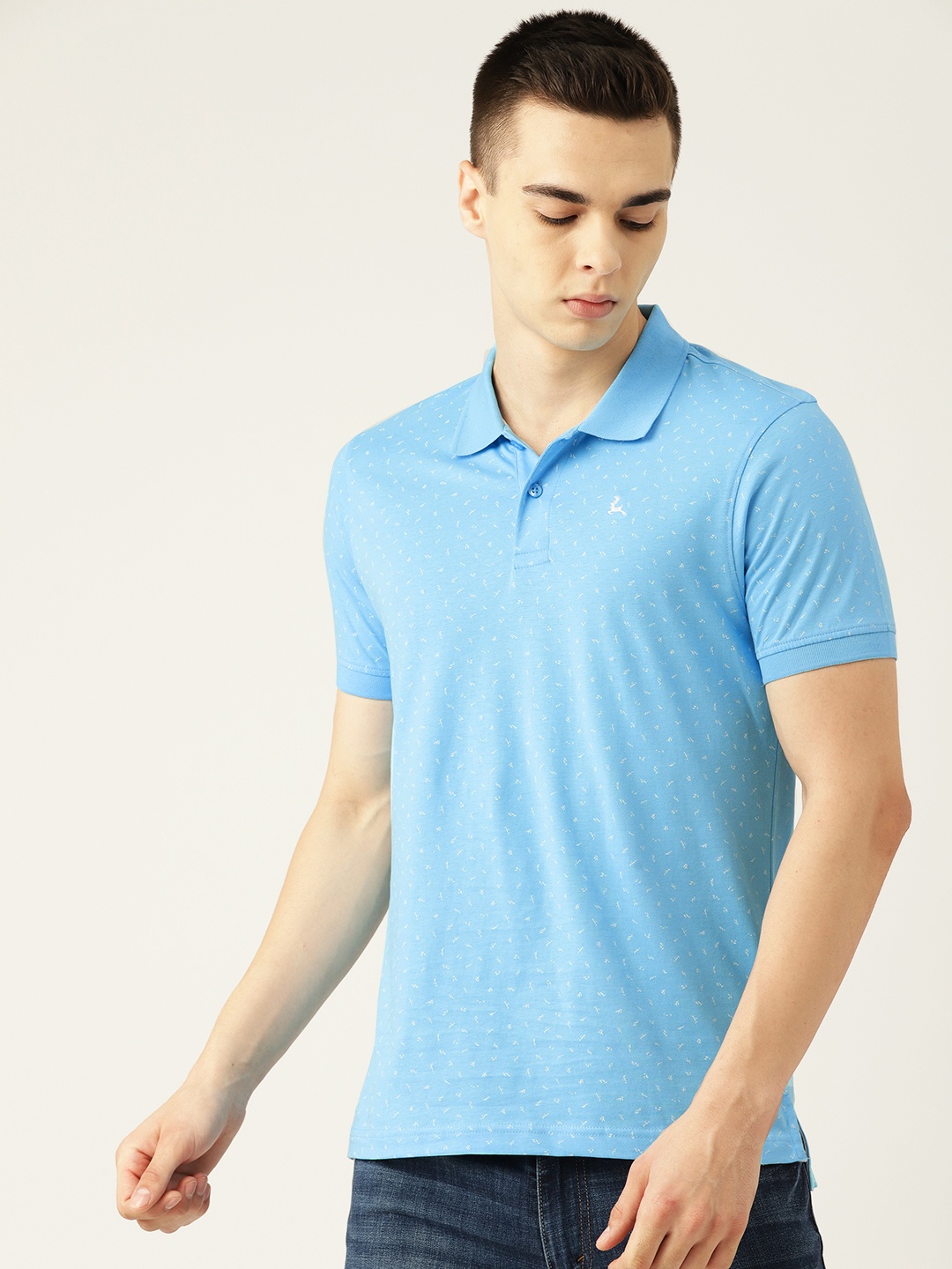 

Parx Men Printed Polo Collar Pure Cotton T-shirt, Blue