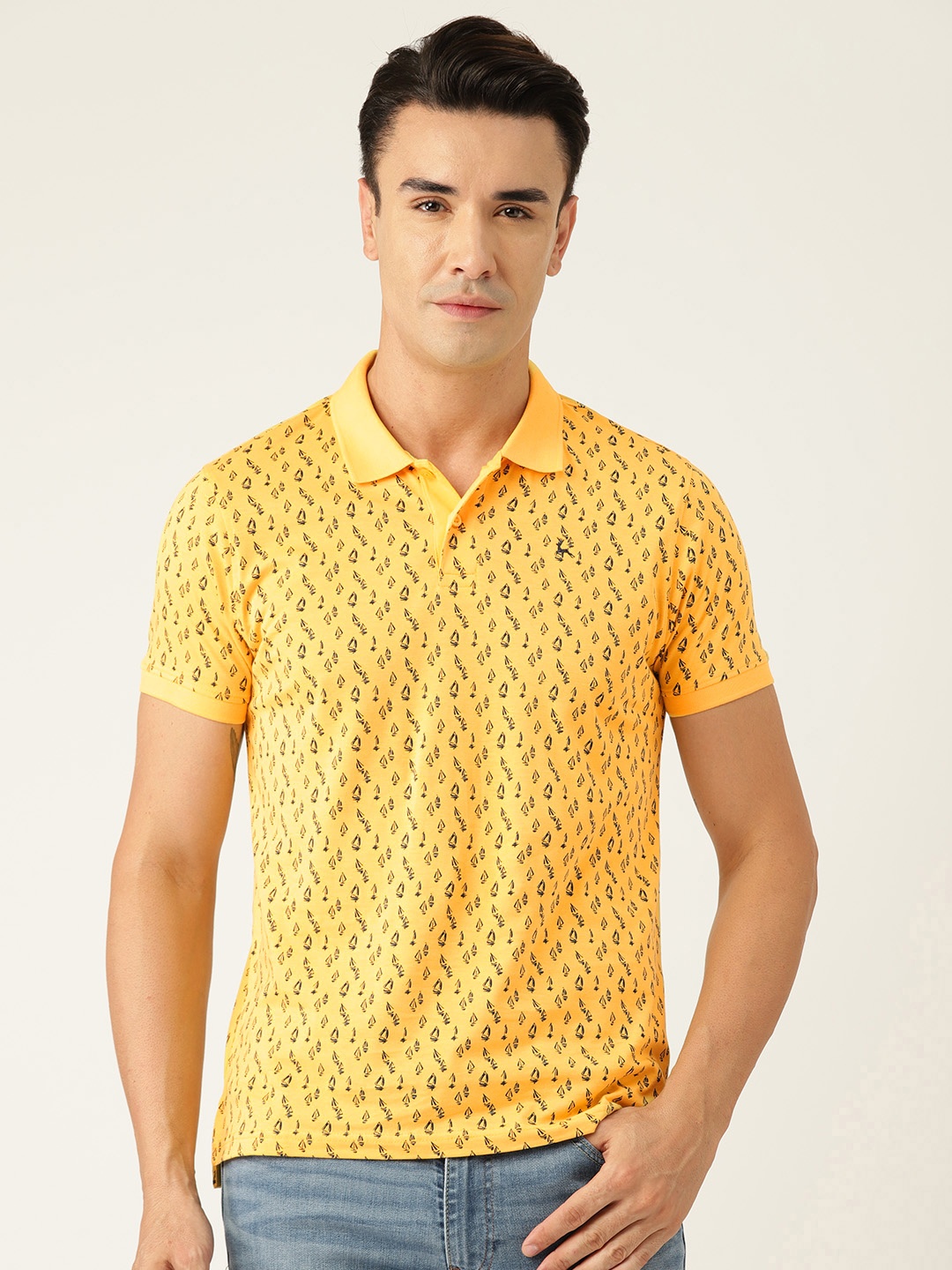 

Parx Men Printed Polo Collar Pure Cotton T-shirt, Yellow