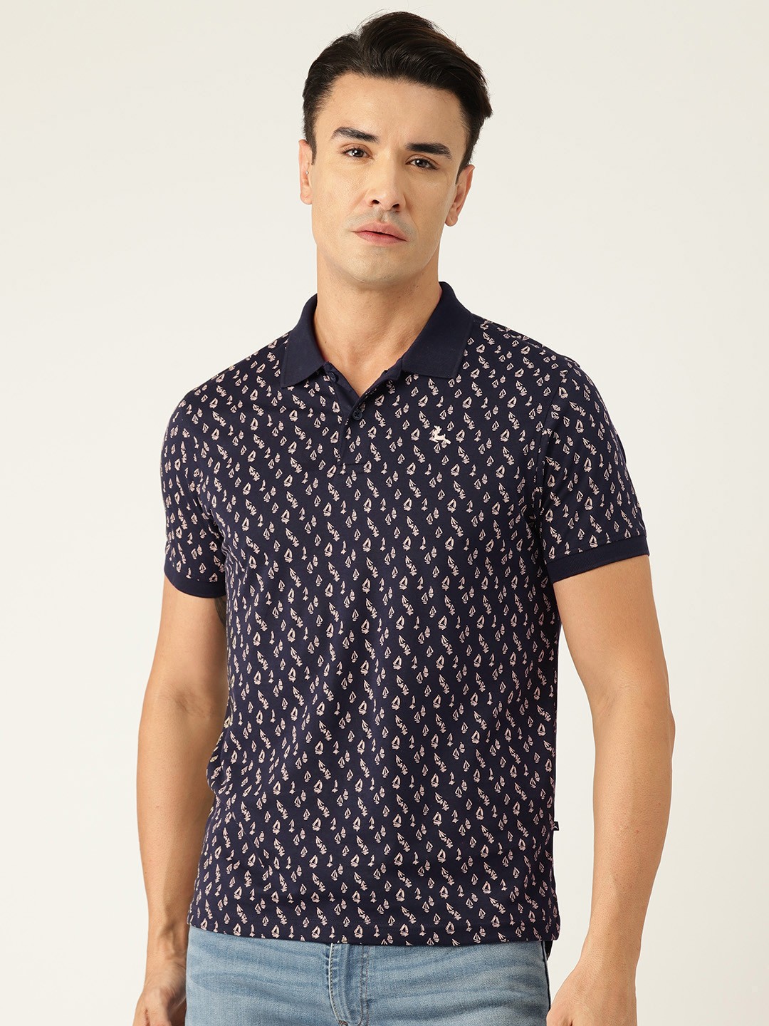 

Parx Men Printed Polo Collar Pure Cotton T-shirt, Navy blue