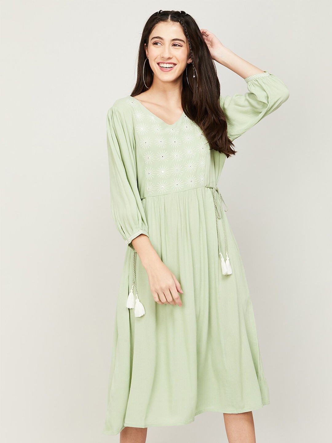 

Colour Me by Melange Embroidered V-Neck A-Line Dresses, Sea green