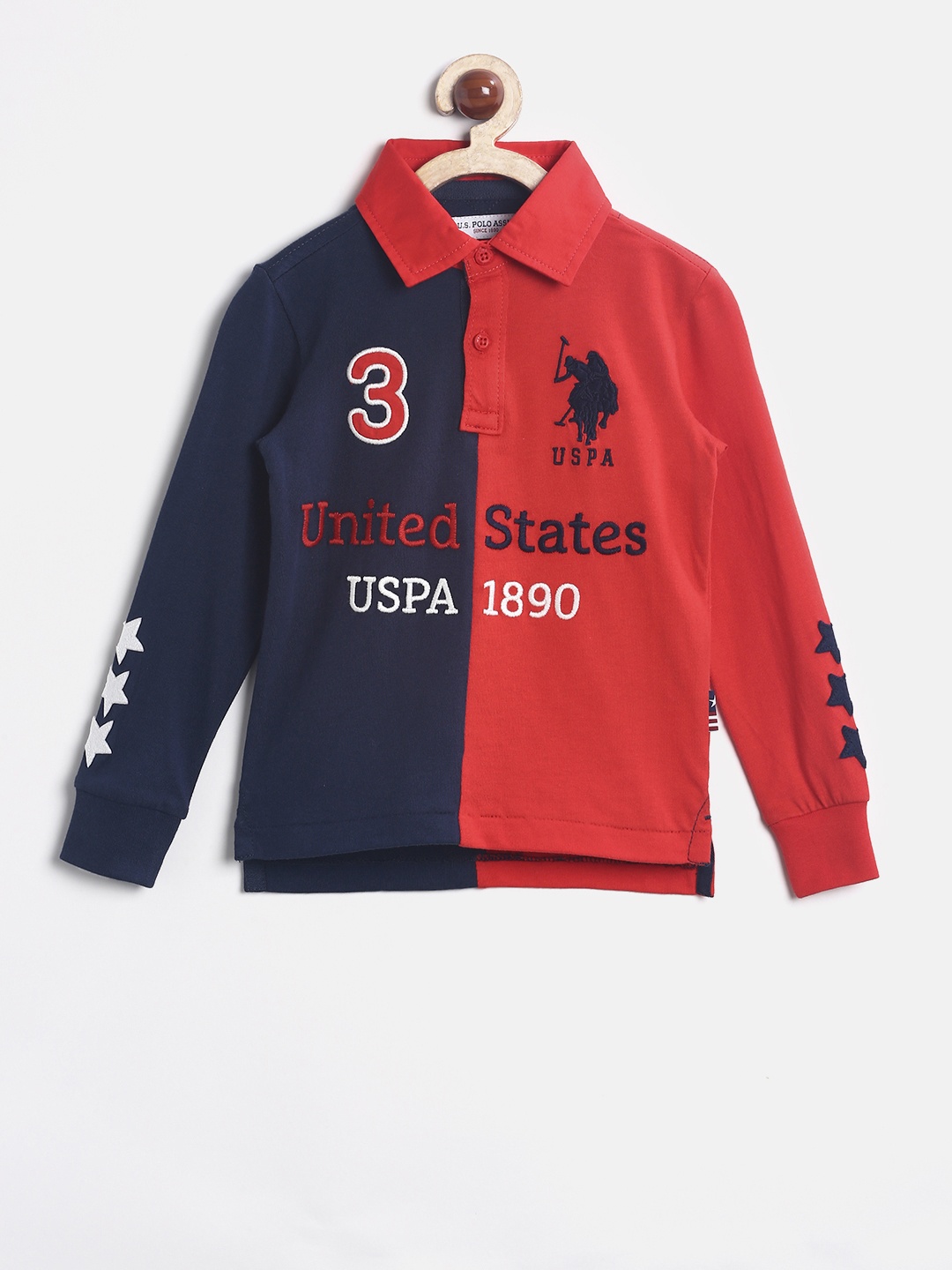 

U.S. Polo Assn. Kids Boys Navy & Red Colourblocked Polo T-shirt, Navy blue