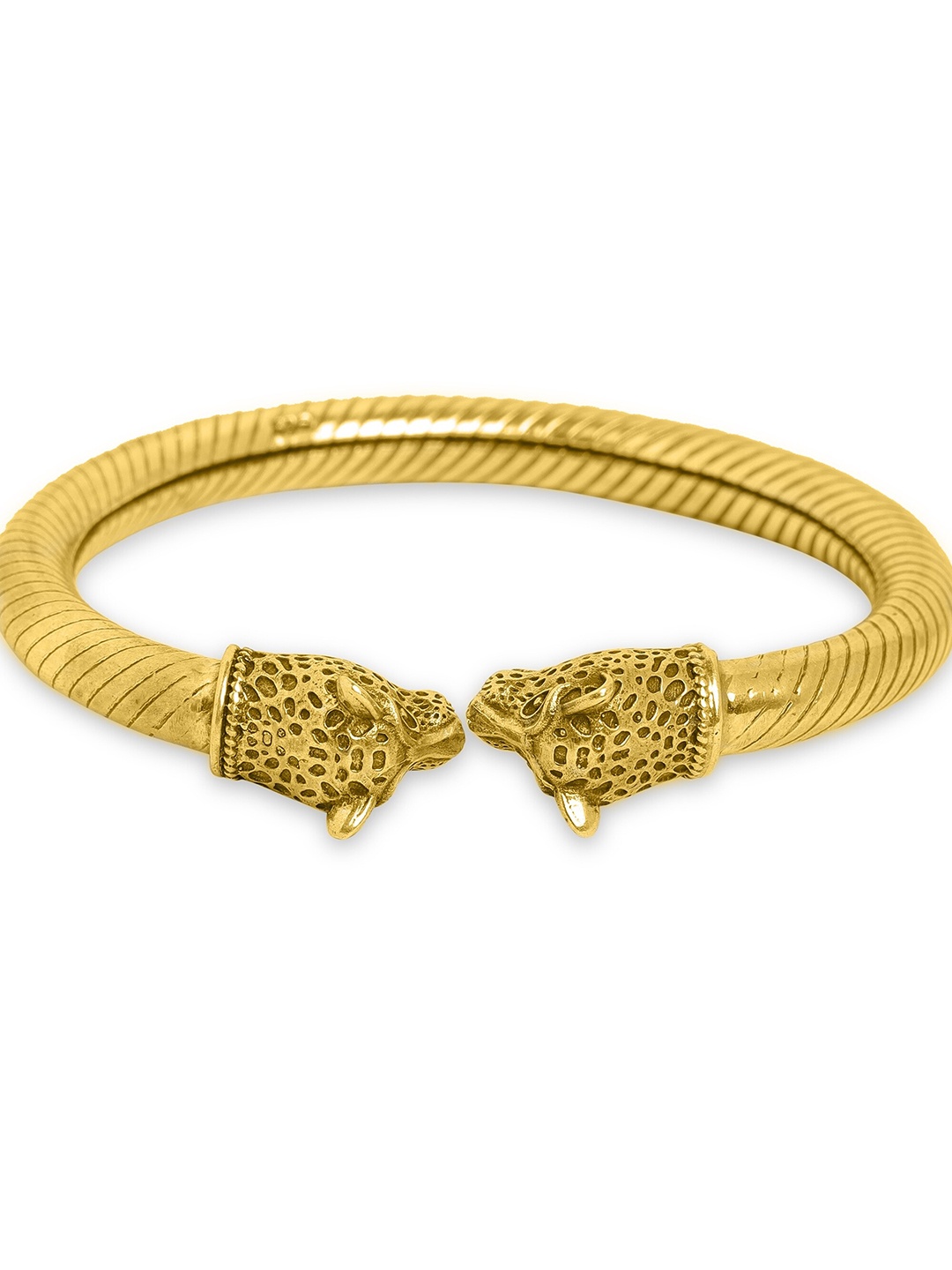 

ahilya 92.5 Sterling Silver Gold-Plated Tiger Kada Bangle