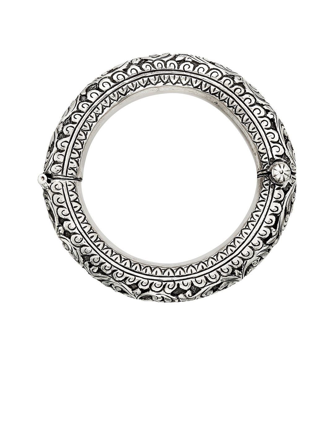 

ahilya Silver-Plated 92.5 Sterling Silver Floral Engraved Bangle