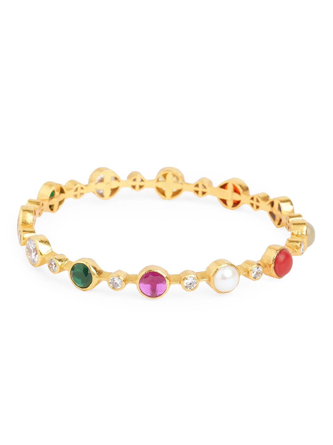 

ahilya 92.5 Sterling-Silver Gold-Plated Stone-Studded Bangle