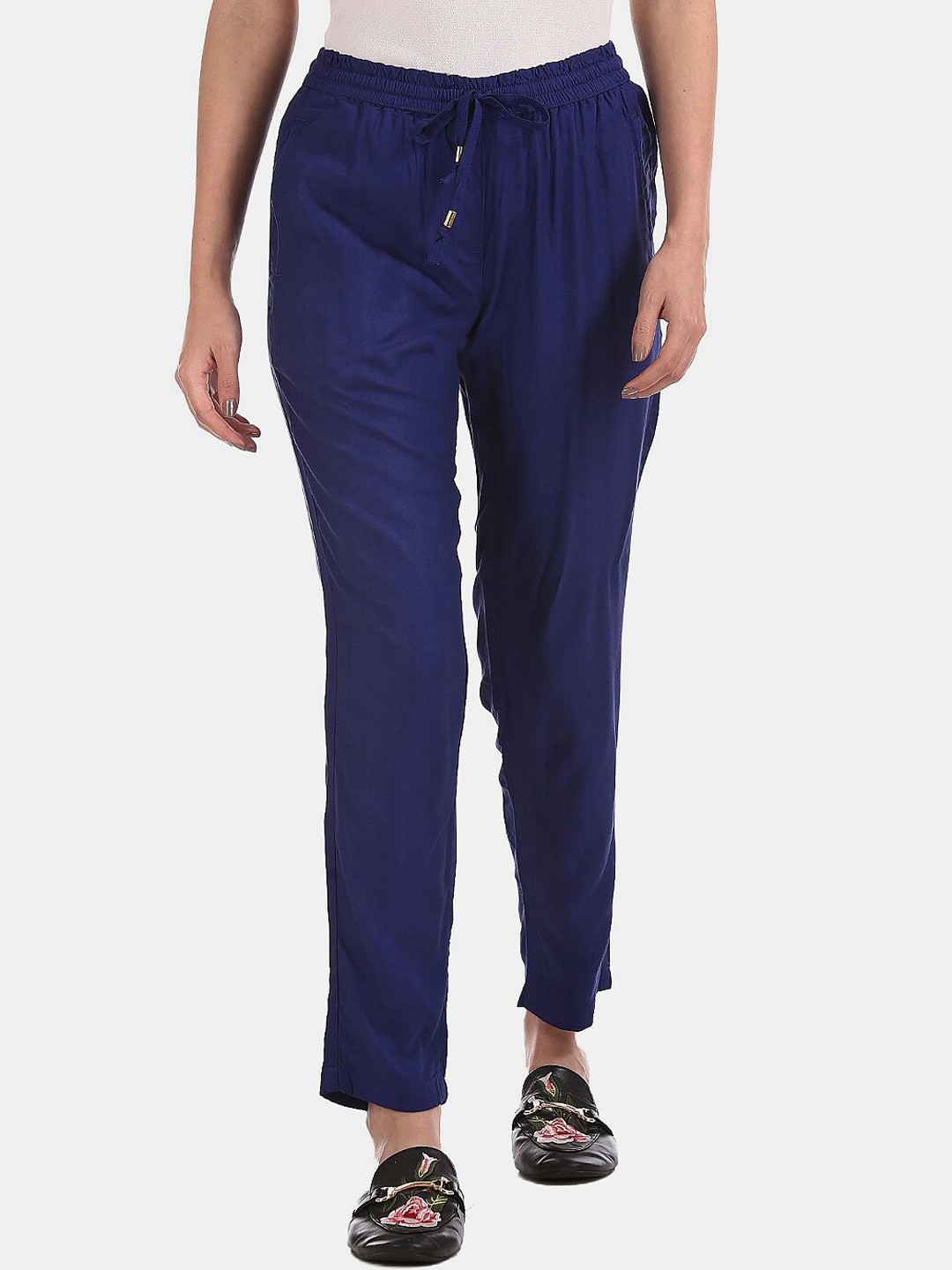 

V-Mart Women Mid Rise Classic Cotton Trousers, Blue