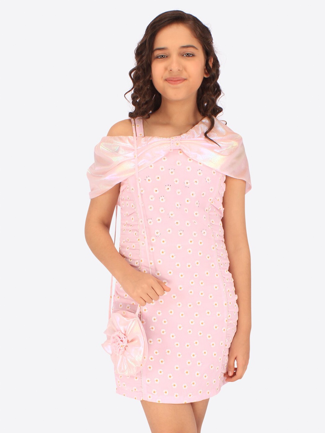 

CUTECUMBER Girls Back Slit Floral Printed Georgette Sheath Dress, Pink