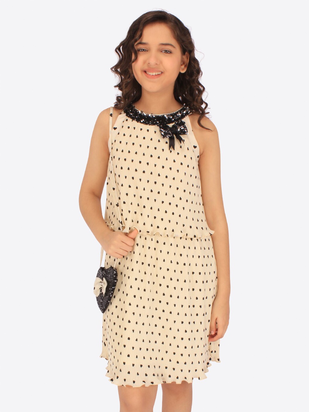 

CUTECUMBER Girls Conversational Printed Dress, Cream