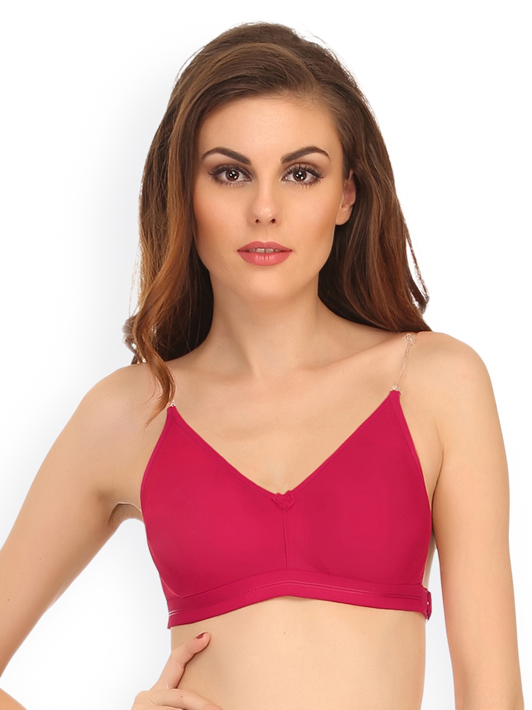 

Clovia Cotton Rich Non-Wired T-Shirt Bra With Transparent Multiway Straps, Pink