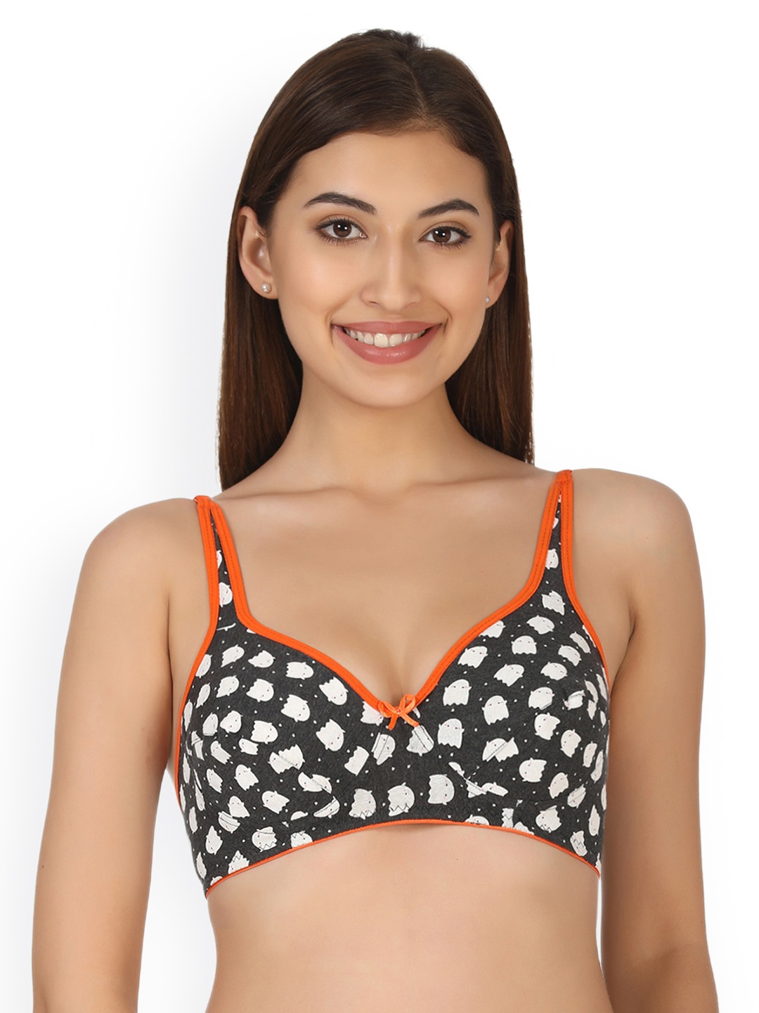 

Clovia Charcoal Grey Printed Non-Wired Non-Padded Everyday Bra