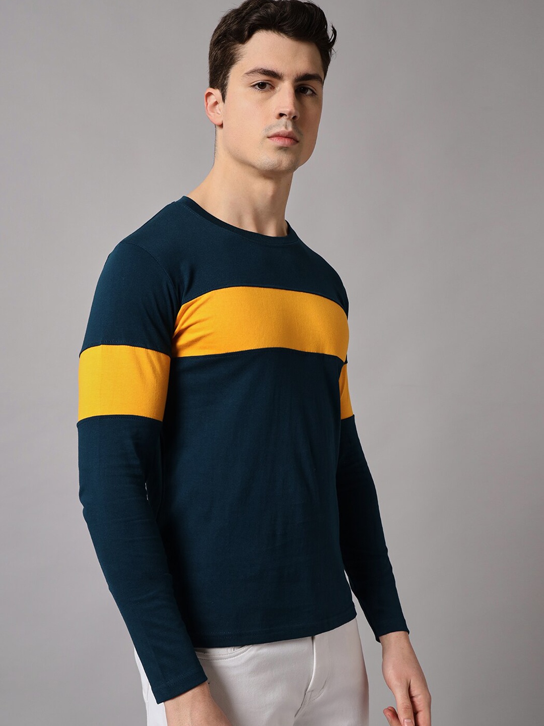 

The Dry State Colourblocked Long Sleeve Cotton T-shirt, Teal