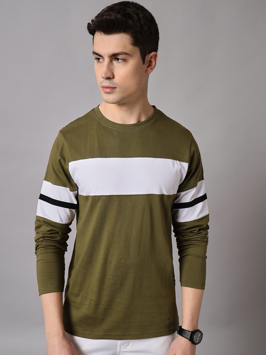 

The Dry State Men Colourblocked Cotton T-shirt, Olive
