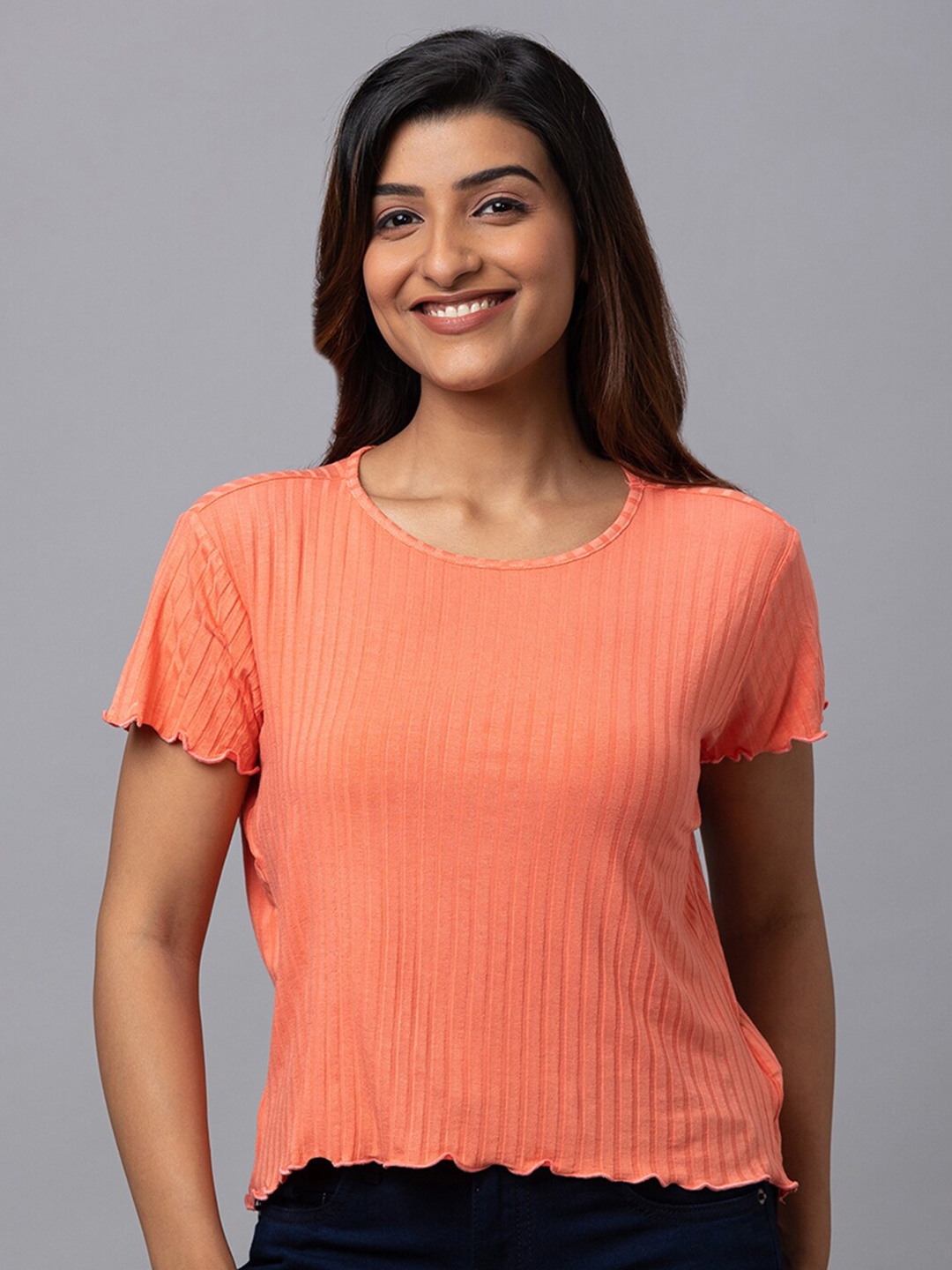 

Globus Round Neck Short Pure Cotton T-shirt, Coral