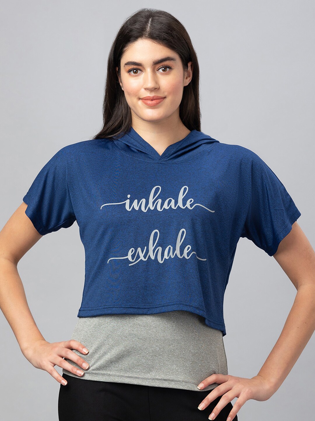 

Globus Women Typography Printed Hoddie Training or Gym Pure Cotton T-shirt, Navy blue
