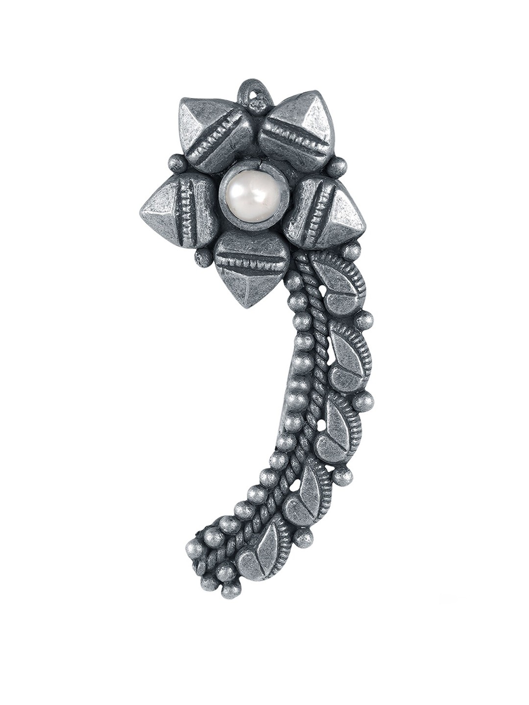 

ahilya 925 Sterling Silver Silver-Plated Pearl-Studded Clip-On Oxidised Nosepin