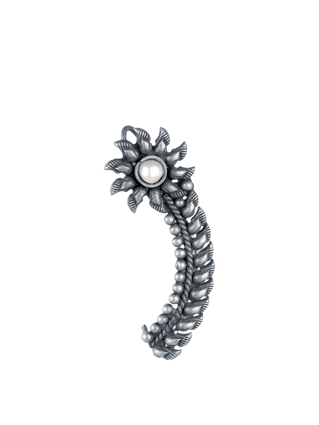 

ahilya 92.5 Sterling Silver Silver-Plated Pearl-Studded Designed Nosepin