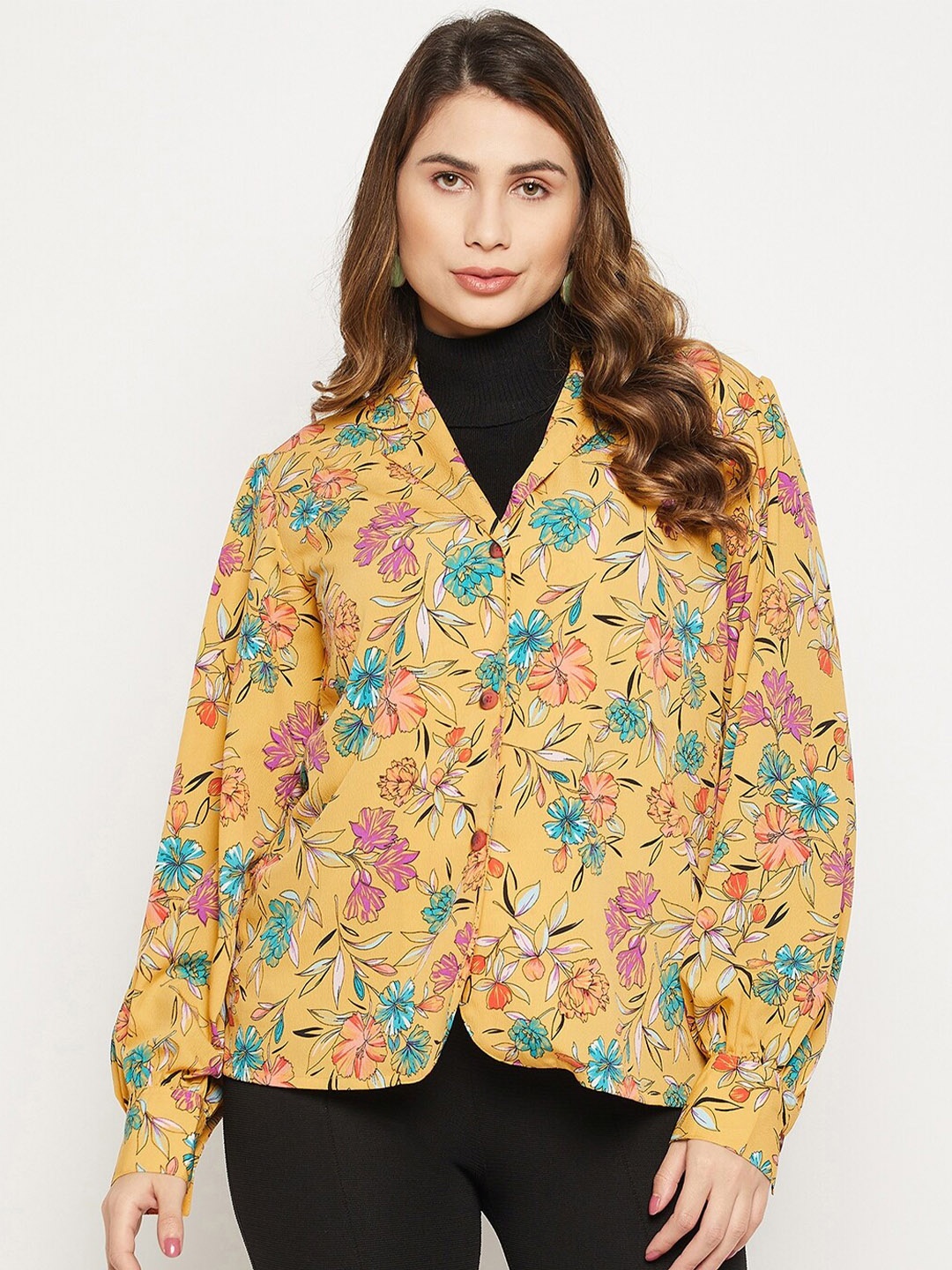 

Bitterlime Long Sleeves Relaxed Floral Printed Casual Shirt, Yellow