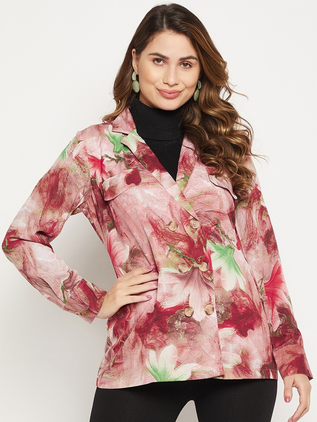 

Bitterlime Floral Printed Casual Shirt, Pink