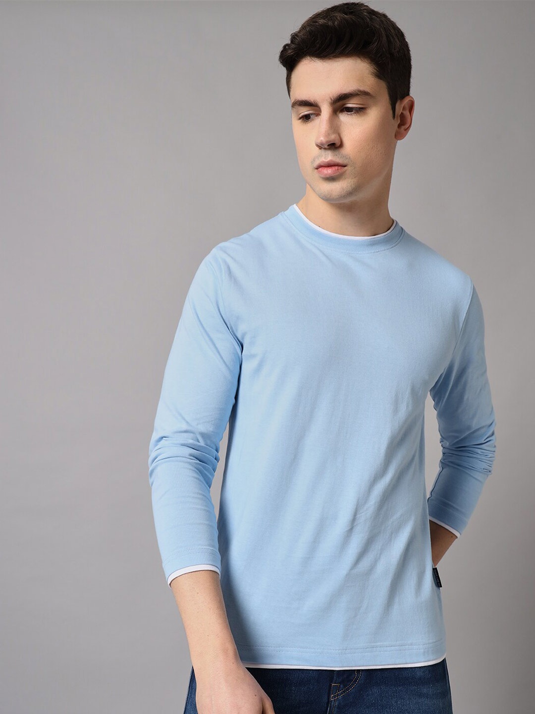 

The Dry State Round Neck Long Sleeves Cotton T-shirt, Blue