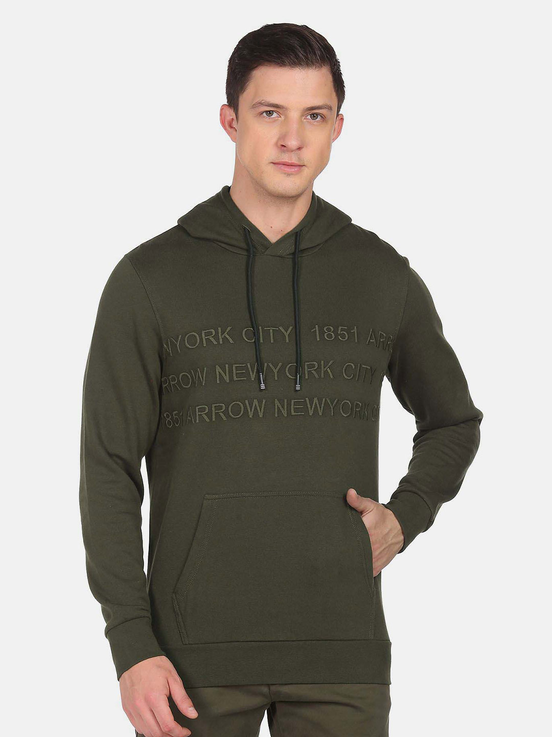 

Arrow Sport Men Hooded Embroidered Sweatshirt, Green