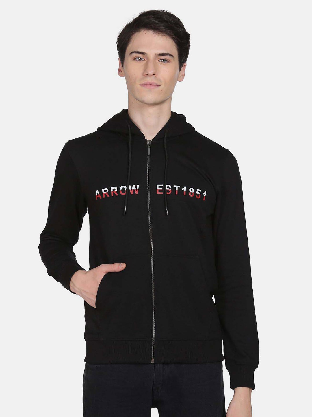 

Arrow Sport Typography Printed Hooded Sweatshirt, Black