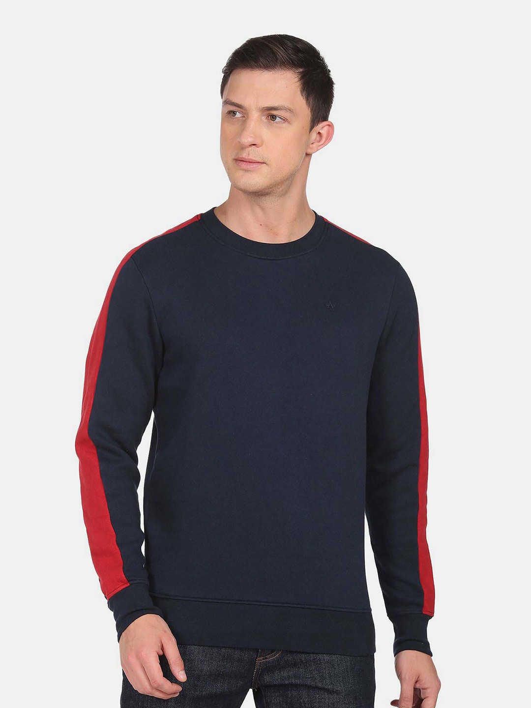 

Arrow Sport Ribbed Long SleevesColourblocked Pulloverover Sweatshirt, Blue