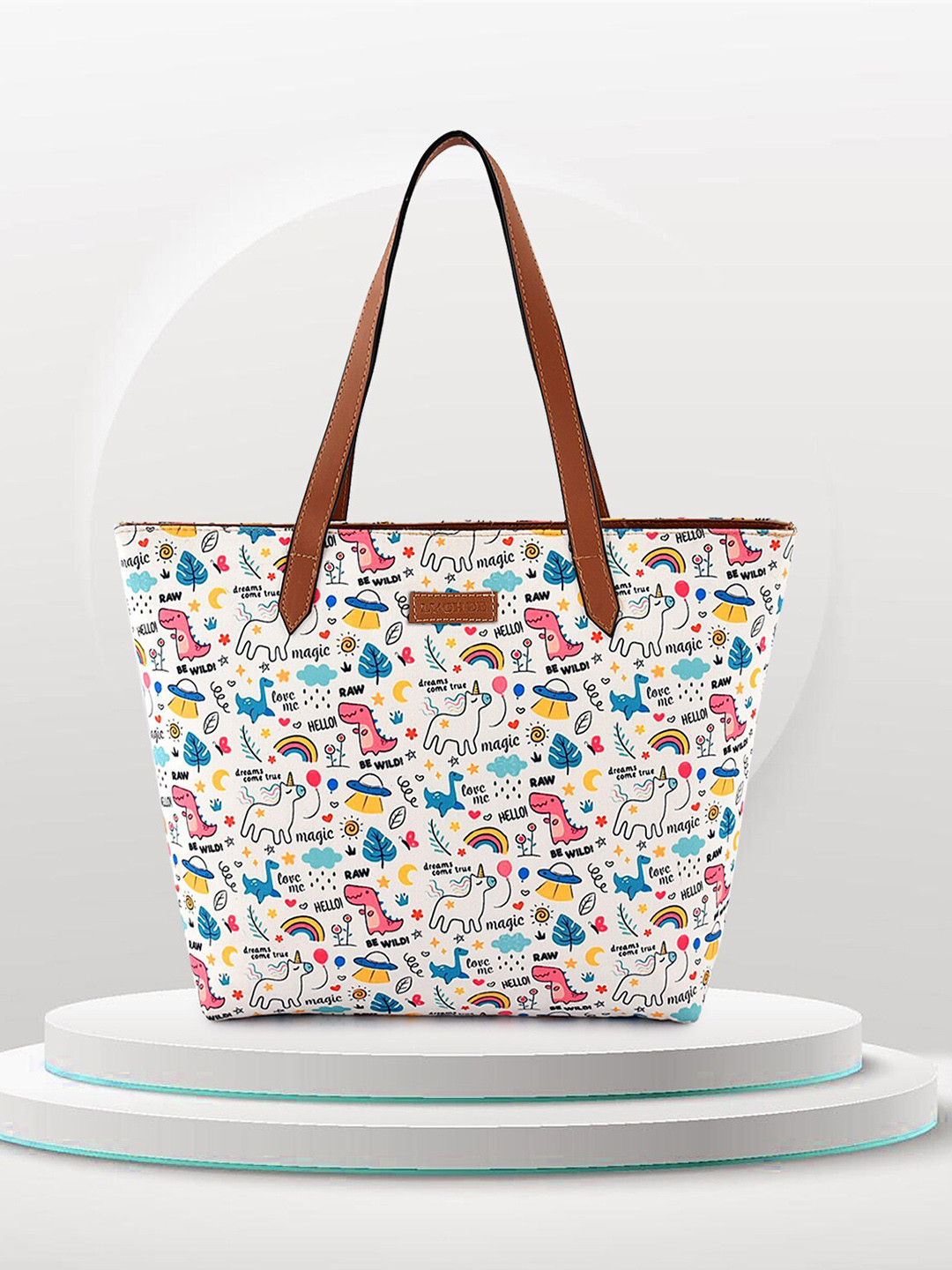 

Lychee bags Graphic Printed Oversized Shopper Tote Bag, White