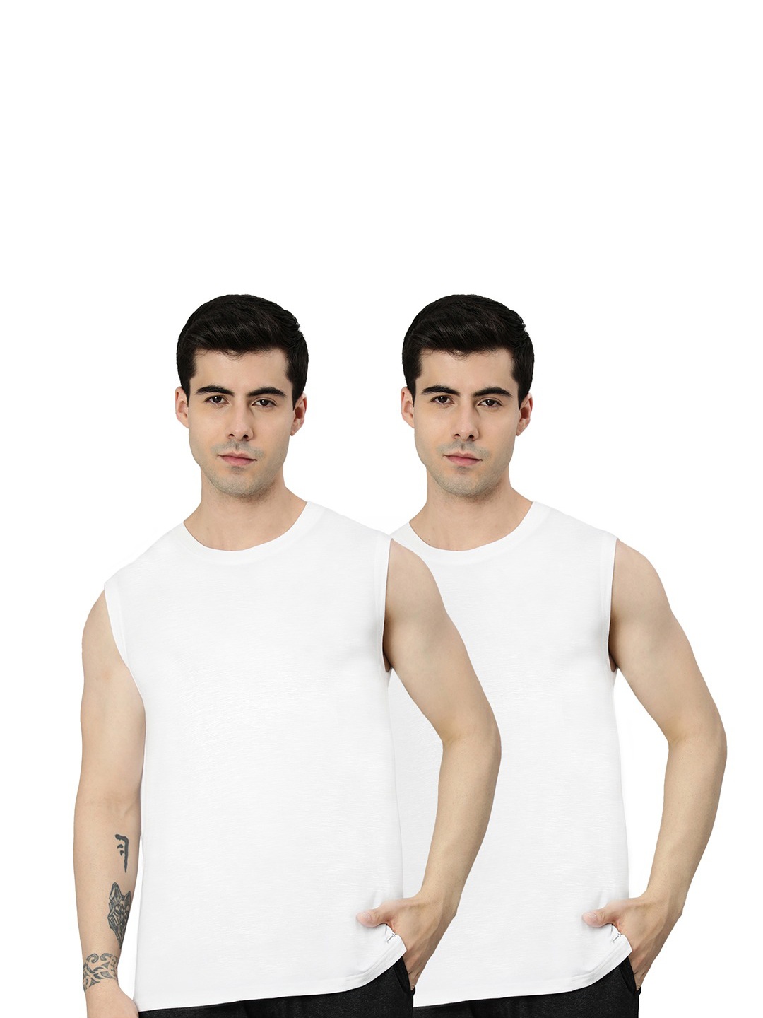 

Heelium Men Pack of 2 Bamboo Super Soft & Odour Free Comfort Fit Gym Vest, White