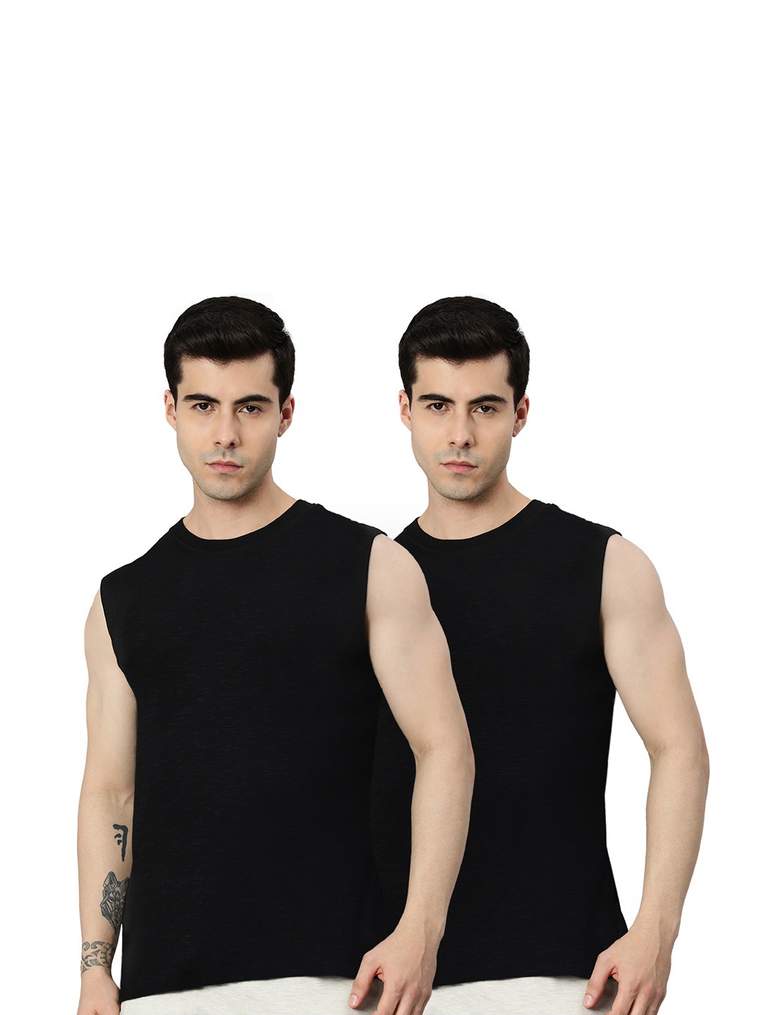 

Heelium Men Pack of 2 Bamboo Super Soft & Odour Free Comfort Fit Gym Vest, Black