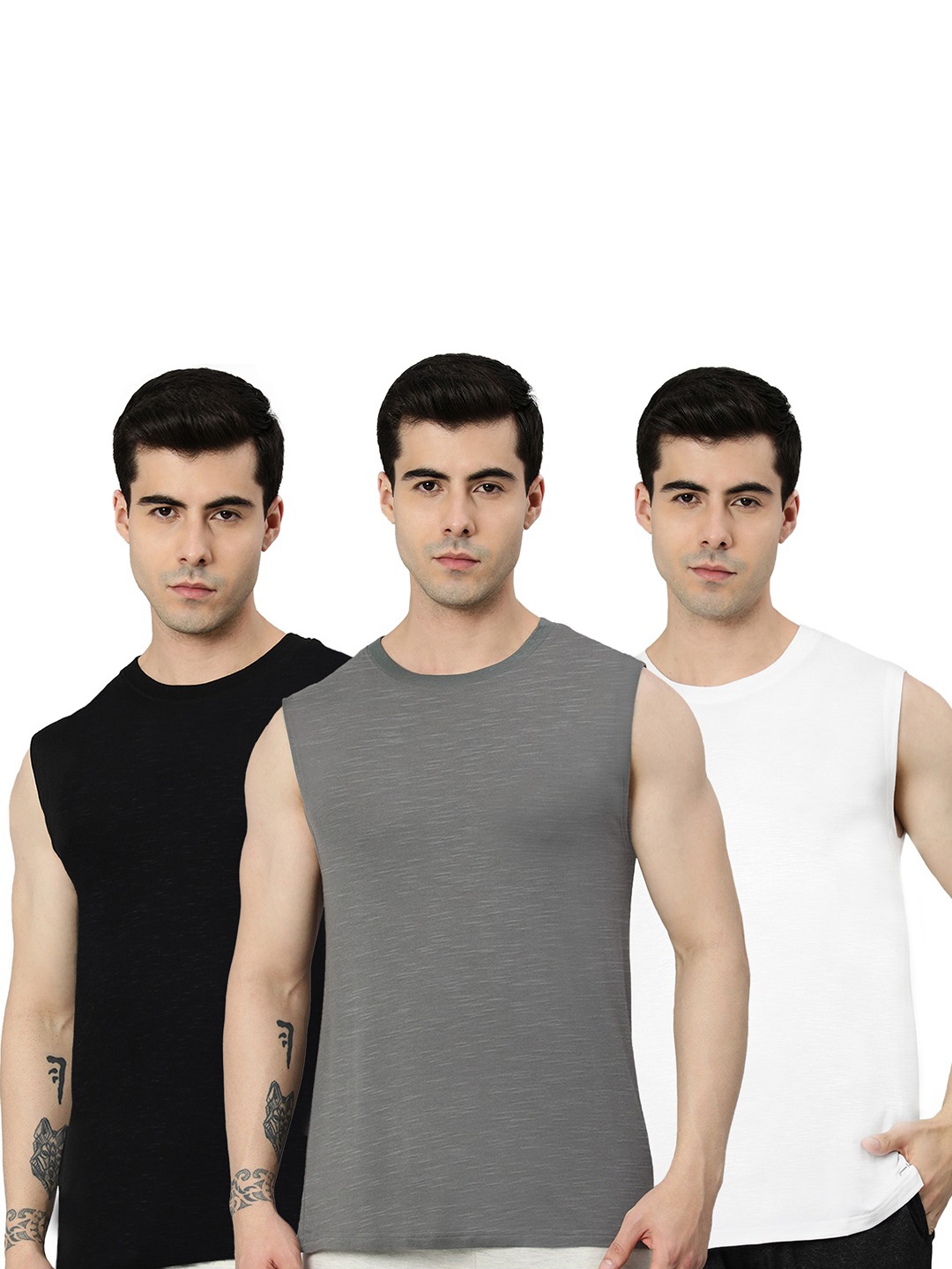 

Heelium Men Pack of 3 Bamboo Super Soft & Odour Free Comfort Fit Gym Vest, Black