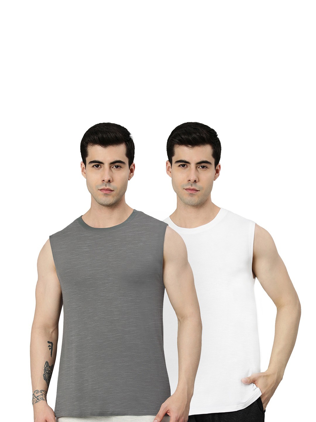 

Heelium Men Pack of 2 Bamboo Super Soft & Odour Free Comfort Fit Gym Vest, Grey