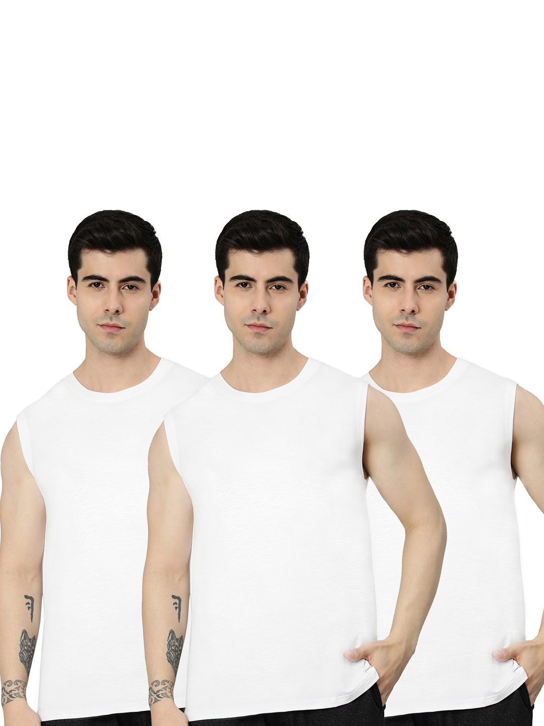 

Heelium Men Pack of 3 Bamboo Super Soft & Odour Free Comfort Fit Gym Vest, White